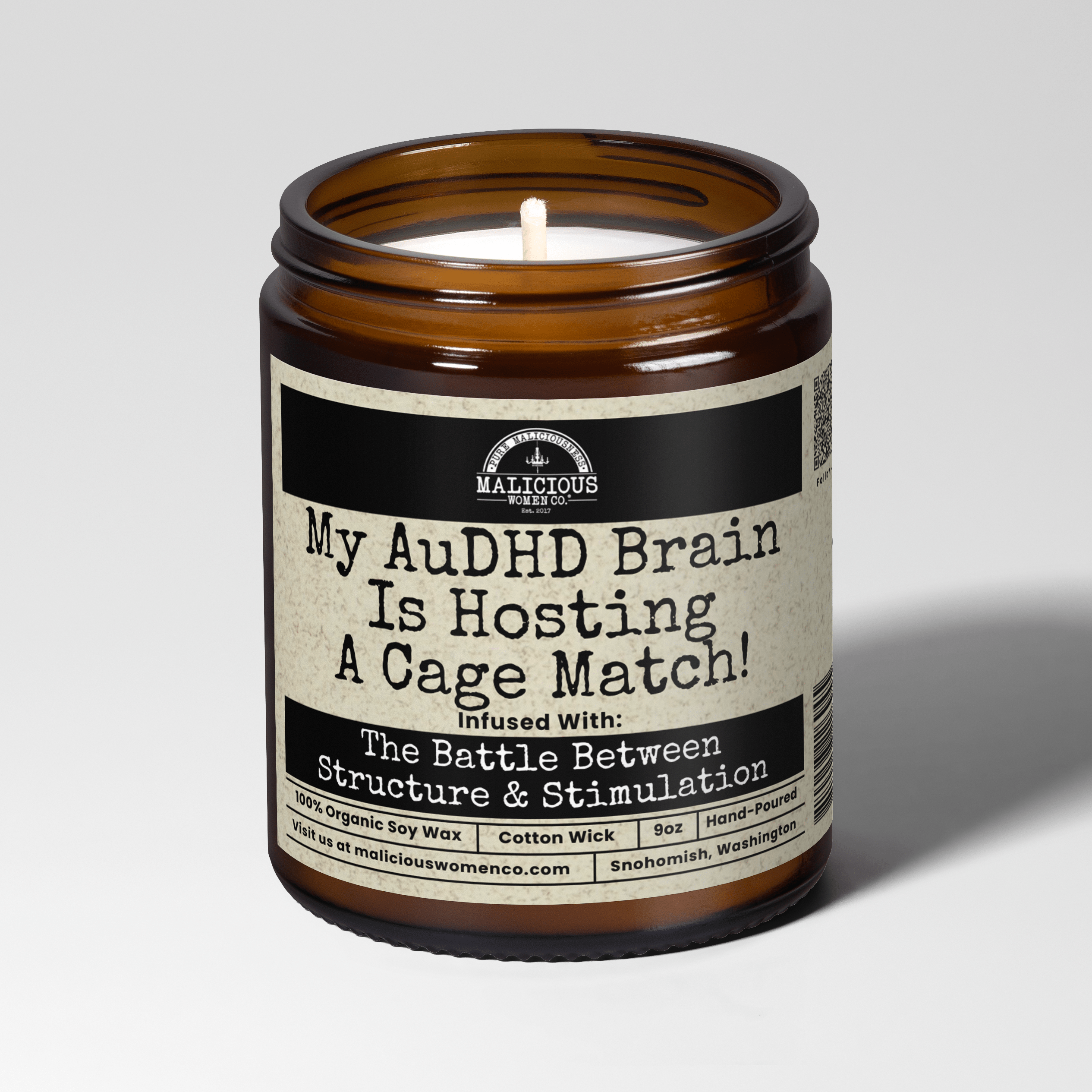 My AuDHD Brain Is Hosting A Cage Match 9oz Mental Health Candle Malicious Women Co - Malicious Women Co. - Candles