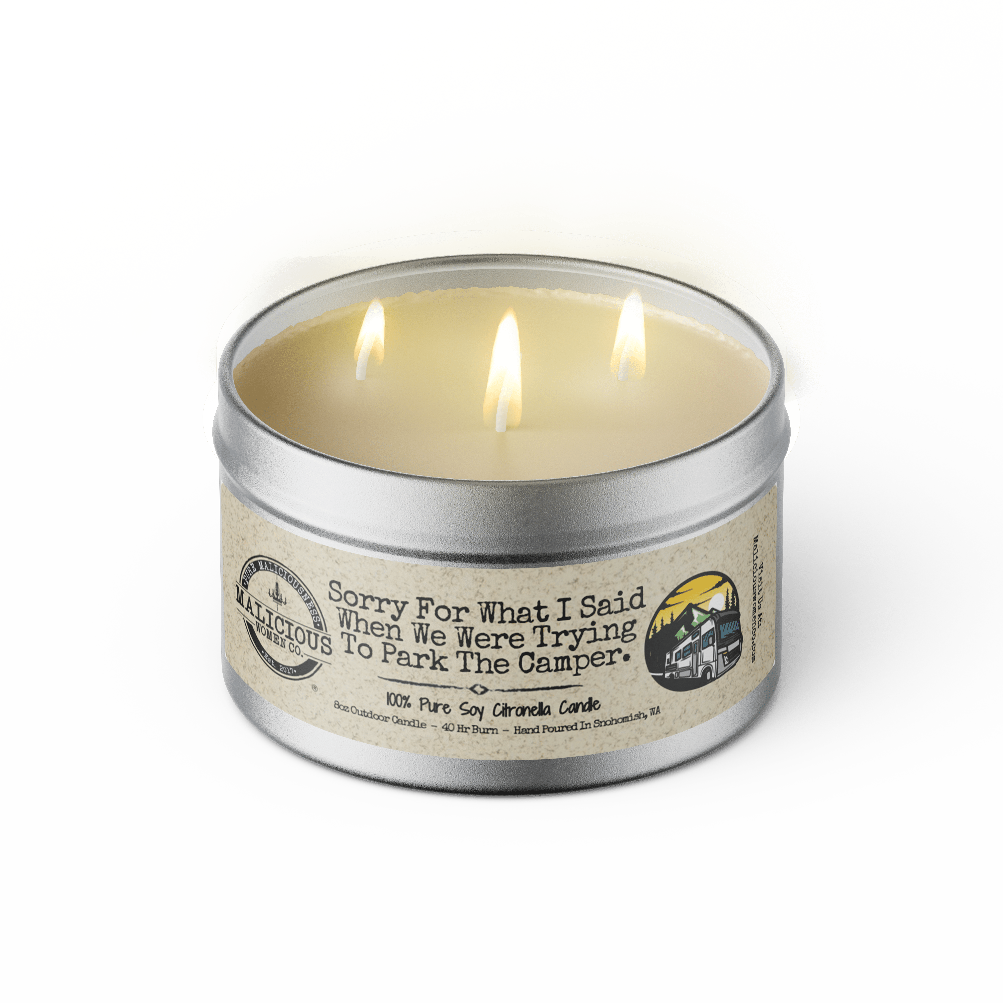 Sorry For What I Said When We Were Trying To Park The Camper - Outdoor Citronella Candle - Select Your Scent - Malicious Women Co. - Summer Candle